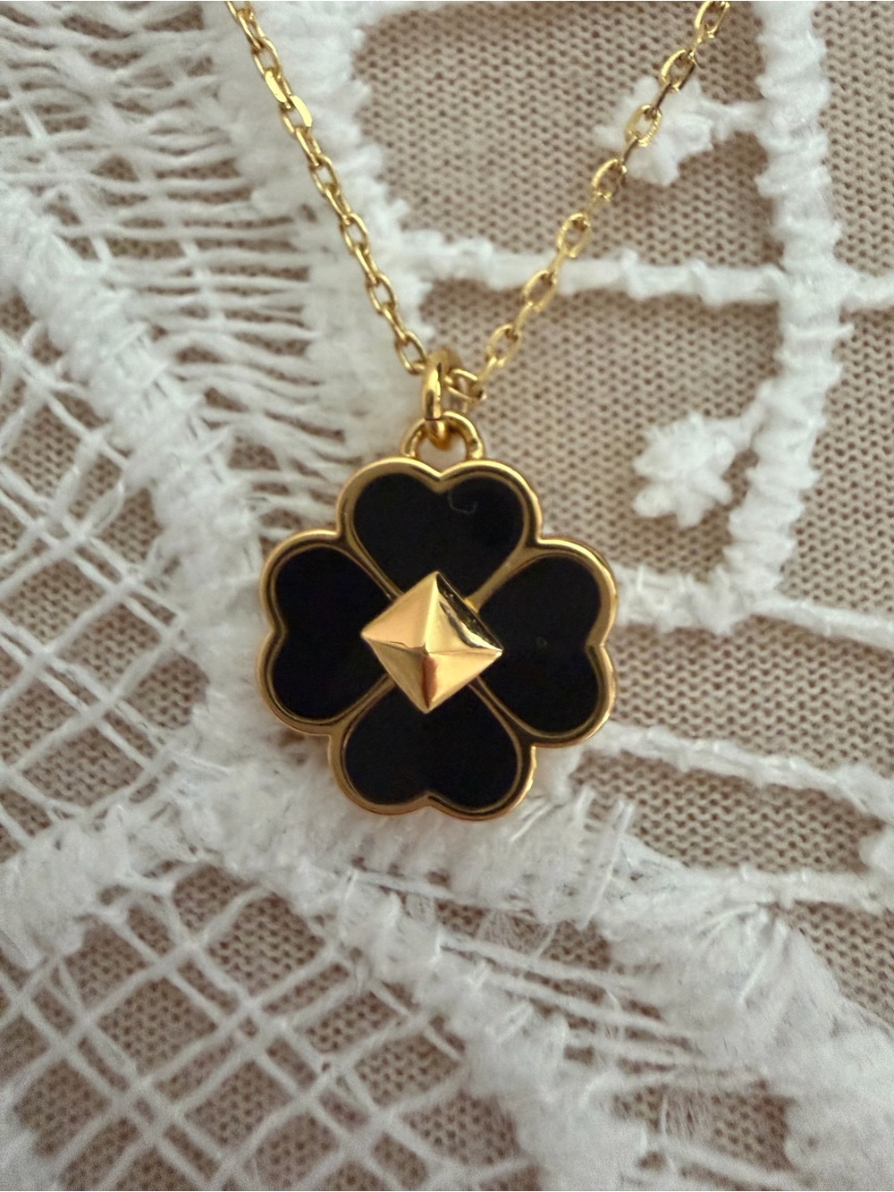 kate spade Gold & Black Clover Pendant Necklace